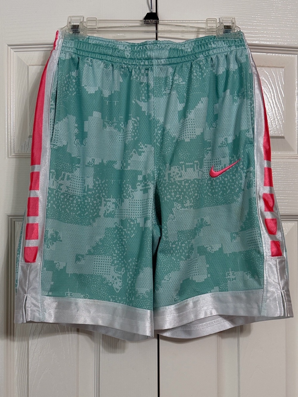 Nike Youth Athletic Shorts Size XL Teal with Pink Swoosh